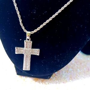 Mens Bling cross necklace